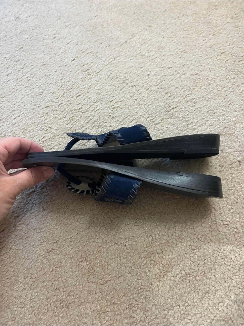 Jack Rogers Navy Suede Whipstitch Floral Toe-Ring Sandals 7